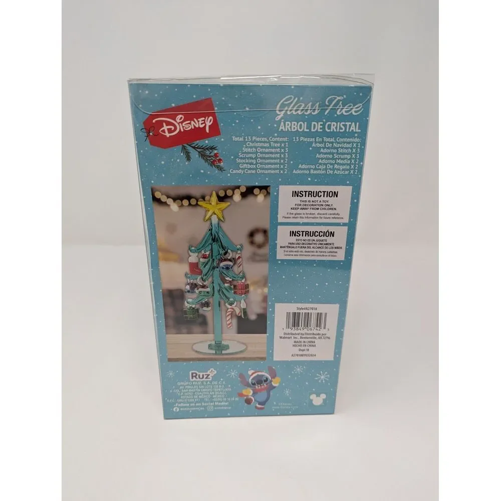 Disney Lilo Stitch Glass Table Top Christmas Tree 13pc Ornaments NEW IN BOX 2024
